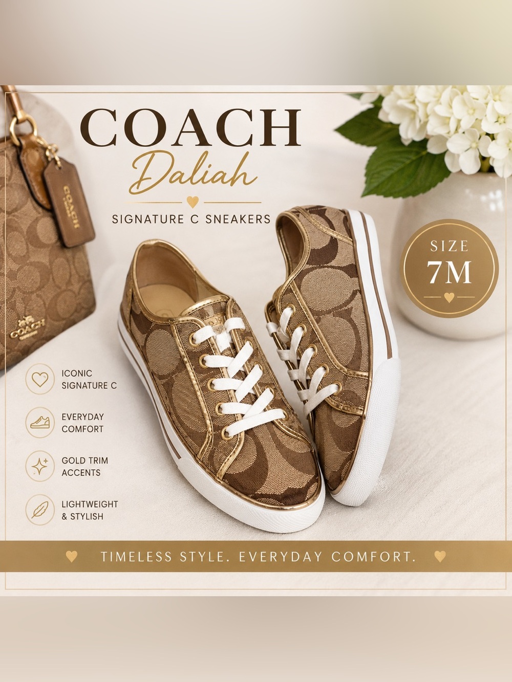 Coach Daliah Signature C Sneakers Women’s Size 7 Tan Gold Monogram - Picture 3 of 11